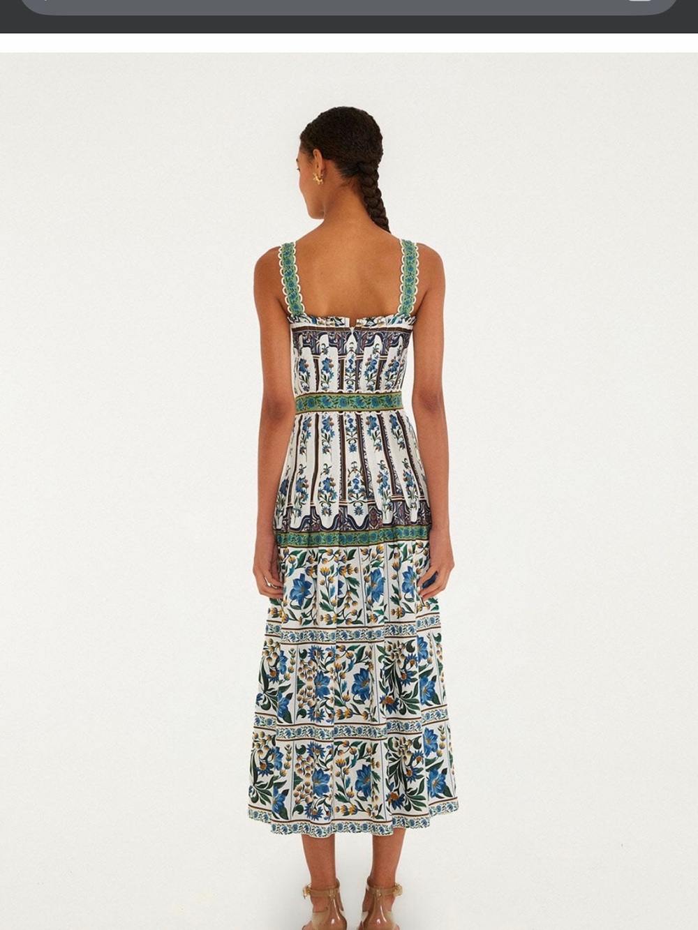 FARM Rio White Maxi Dress with Blue and Green Tile Floral Print - Picture 3 of 4